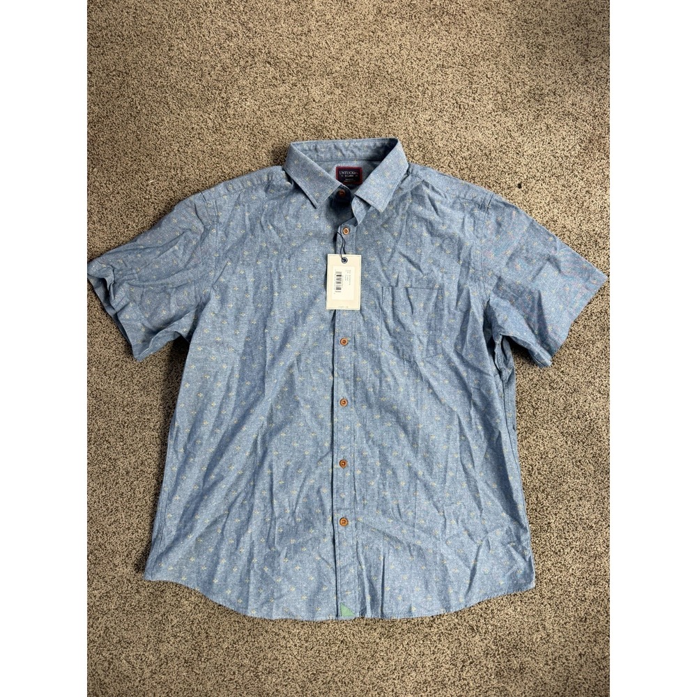 UNTUCKit Miramonte Shirt Mens XL Blue Short Sleeve Regula Fit Geometric ButtonUp